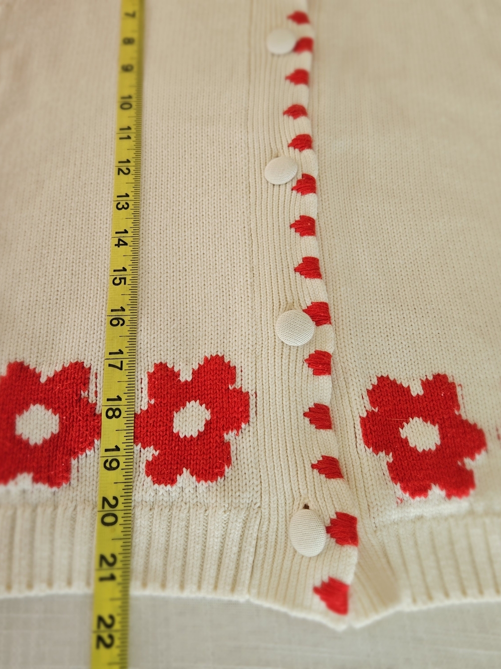 Elie Tahari Red Flower Knit Cardigan Sweater Ivory Cream XS - Picture 9 of 16
